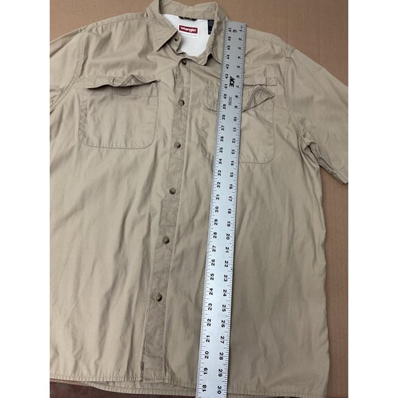 Wrangler Mens Beige Short-Sleeve Button-Up Shirt With Dual Chest Pockets Lightwe - Picture 4 of 5